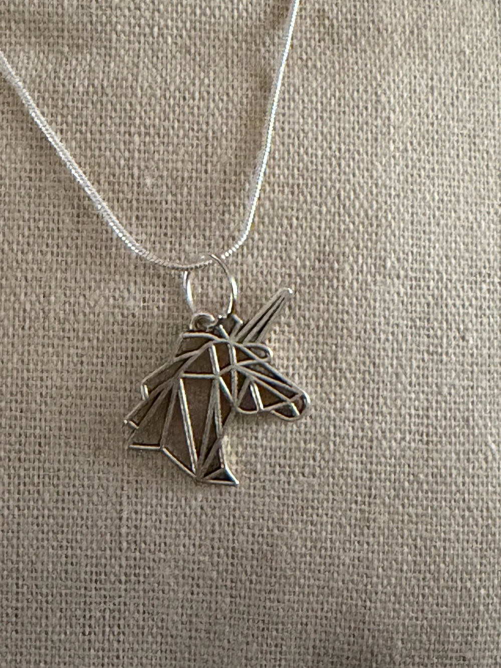 Silver Unicorn Pendant Necklace - Geometric Design